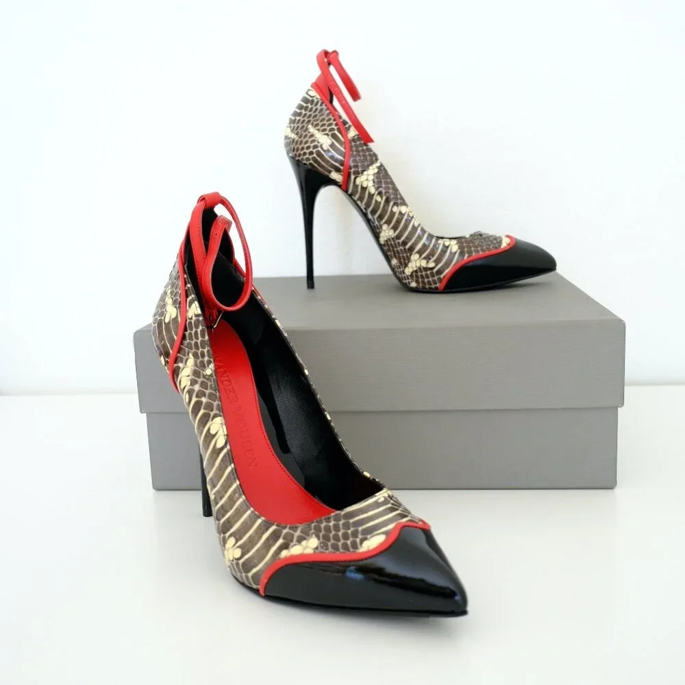 Alexander McQueen Snakeskin & Patent Leather Ankle Strap Pumps – EU 37 / US 6.5 - Picture 3 of 4